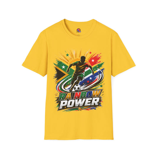 South Africa Soccer Rainbow Power T-Shirt — Colorful Football Player Graphic Tee