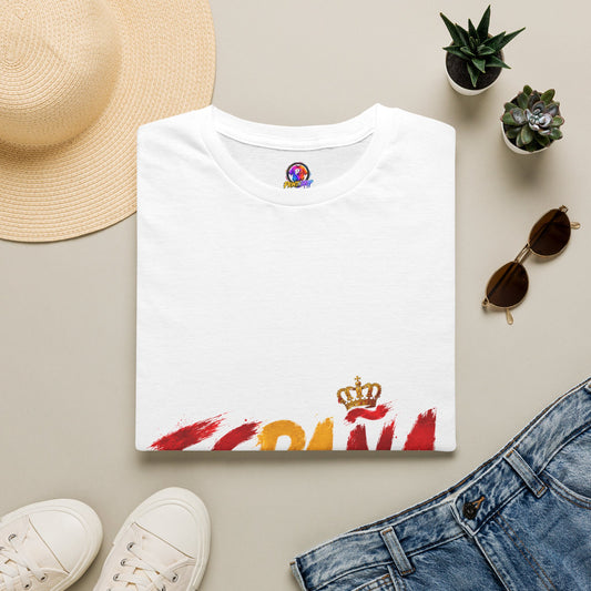Spain Graphic T-Shirt — Spanish Flag Brushstroke Design with Crown