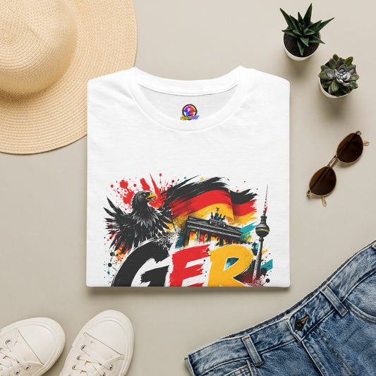 Germany Soccer Graphic T‑Shirt — Flag, Eagle & Brandenburger Tor Design