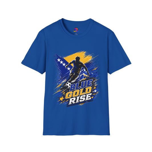 Bosnia Football T‑Shirt - "Blue Gold Rise" Soccer Graphic Tee