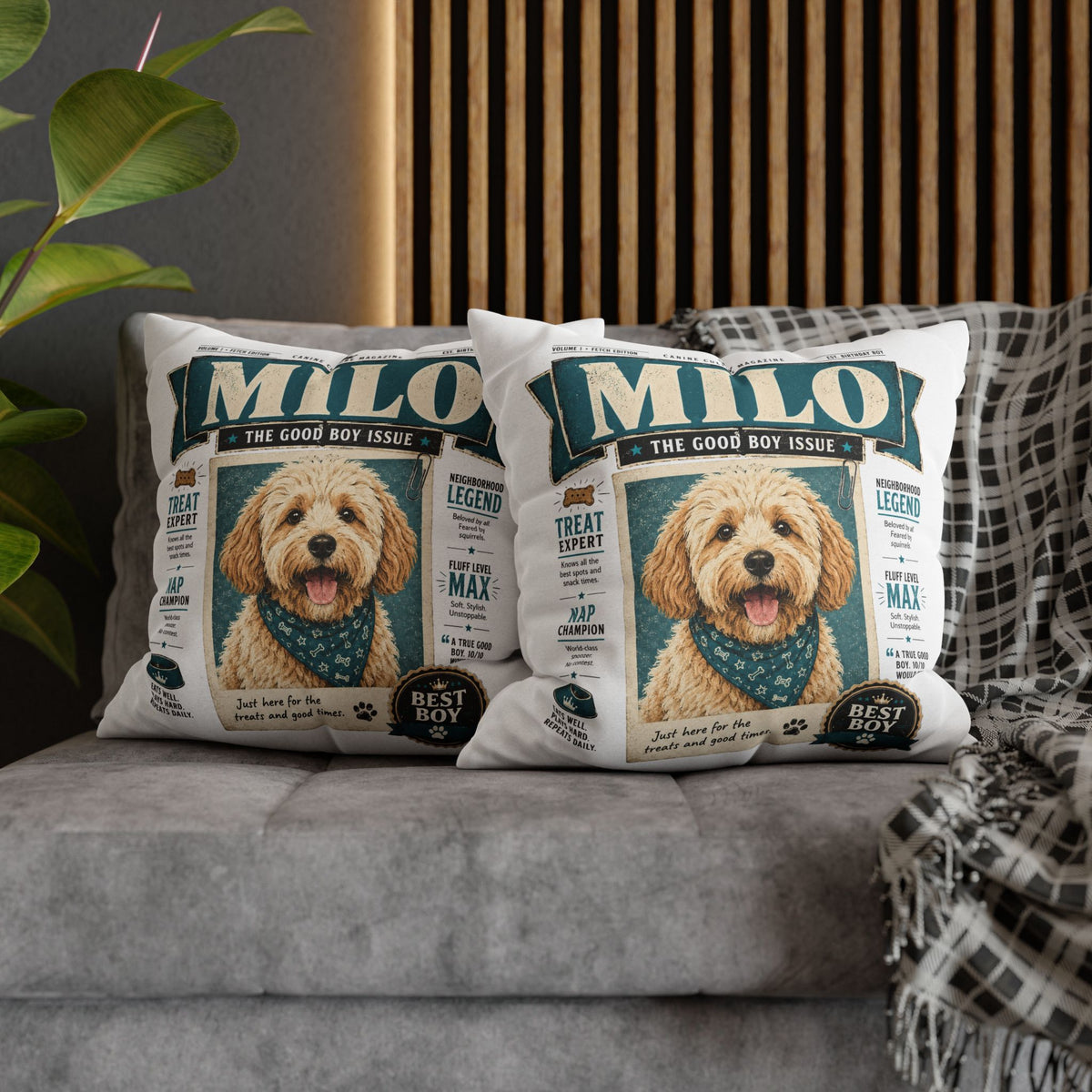Personalized Dog Pillowcase — "Milo: The Good Boy Issue" Decorative Throw Pillowcase Milo Bailey Dog Dad Mom