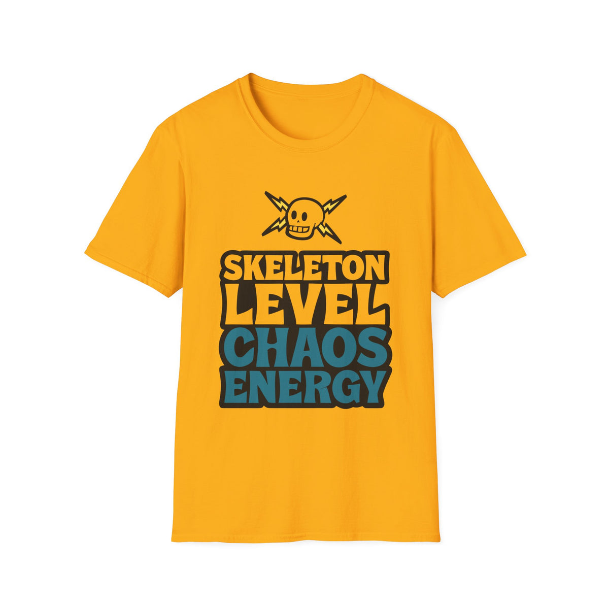 Skeleton Level Chaos Energy Teal Lightning Bolt T-Shirt - Edgy Alt Streetwear Graphic Tee - Trending Now - September 2026