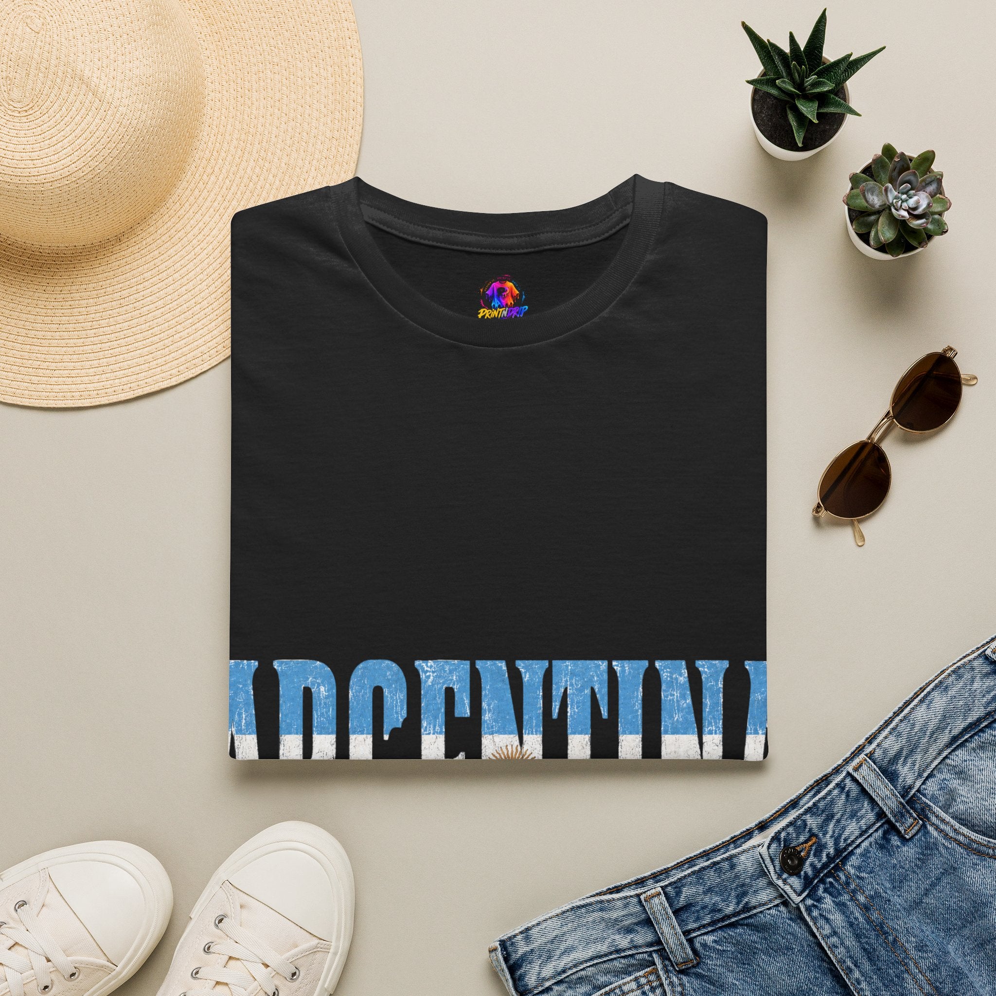 Argentina Beach Vibes T-Shirt — Distressed Blue "ARGENTINA" Graphic