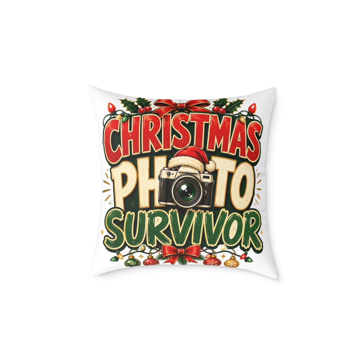 Christmas Photo Survivor Pillow — Holiday Camera Photographer Gift