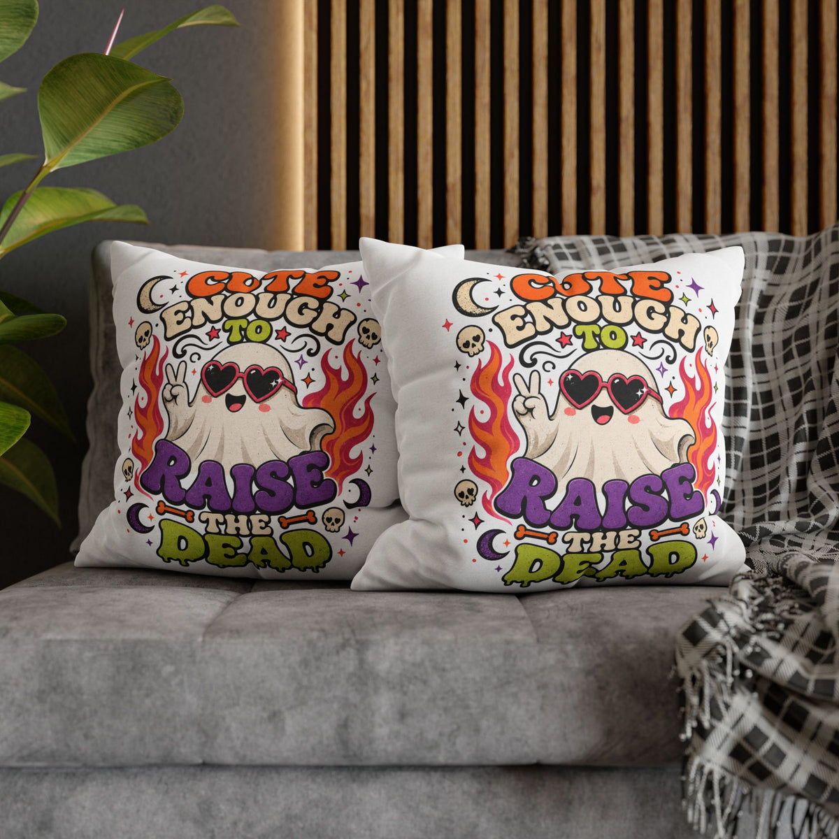 Halloween Cute Enough to Raise the Dead Ghost Pillowcase — Retro Halloween Decorative Throw Pillow