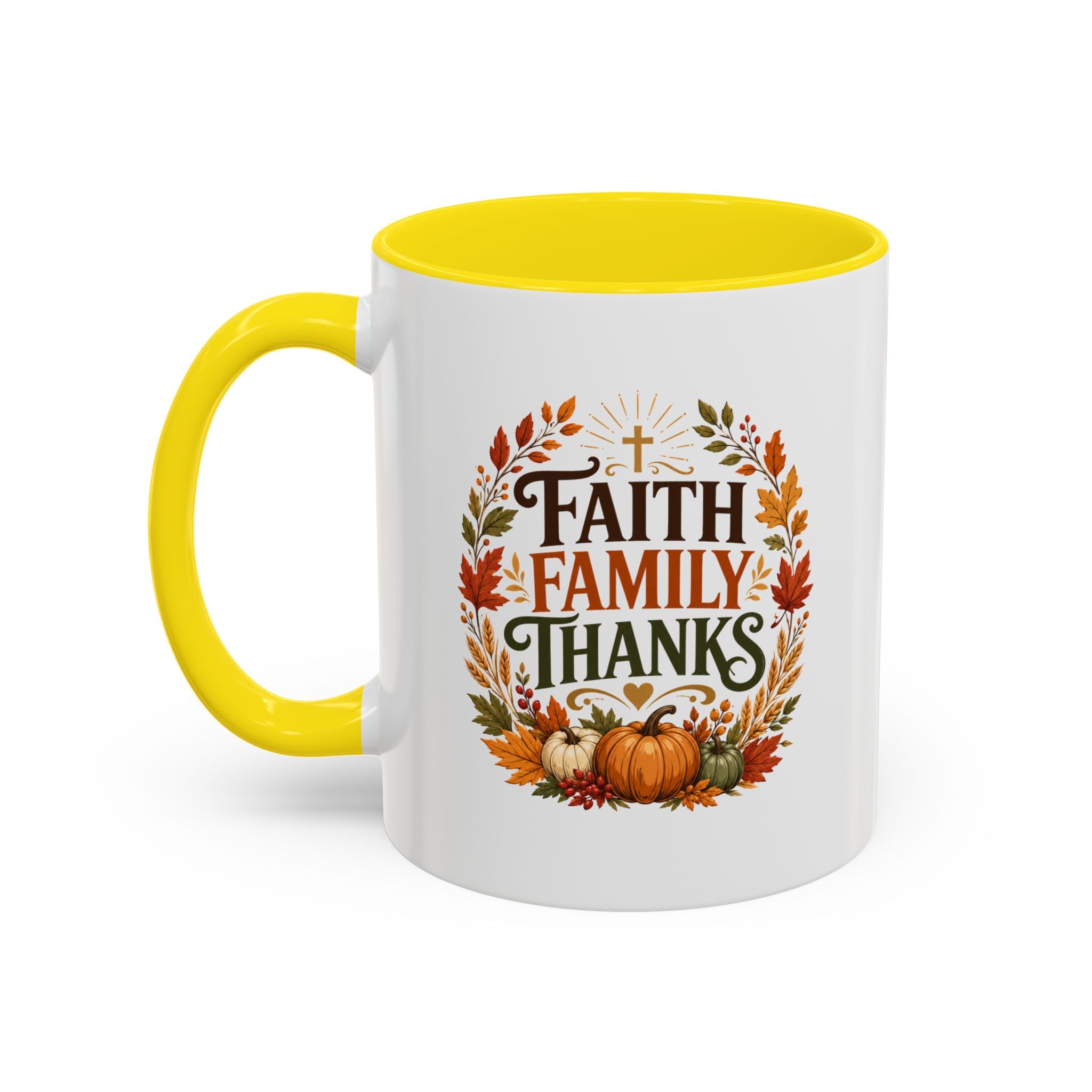 Thanksgiving Mug Faith Family Thanks Accent Coffee Mug — Thanksgiving Pumpkin Fall Leaves