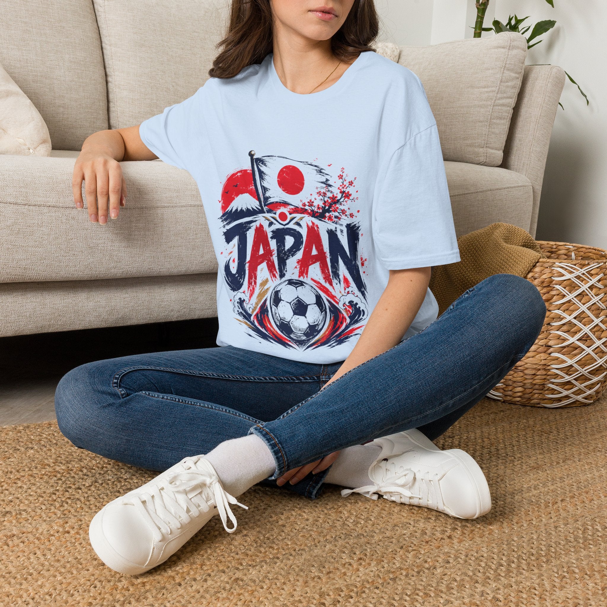 Japan Soccer T-Shirt — Japanese Flag & Cherry Blossom Football Graphic