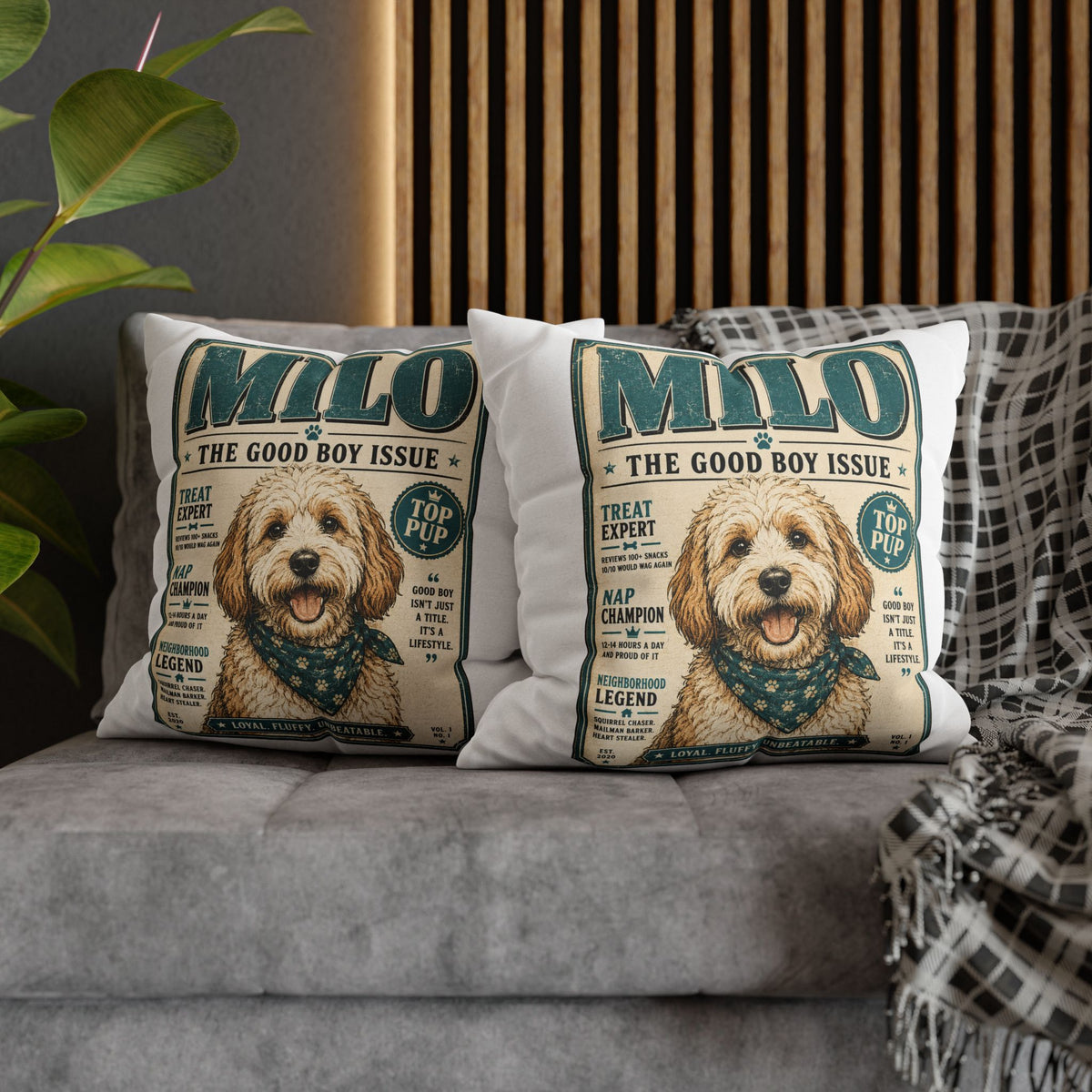 Milo 'The Good Boy Issue' Decorative Pillowcase Milo Bailey Dog Dad Mom