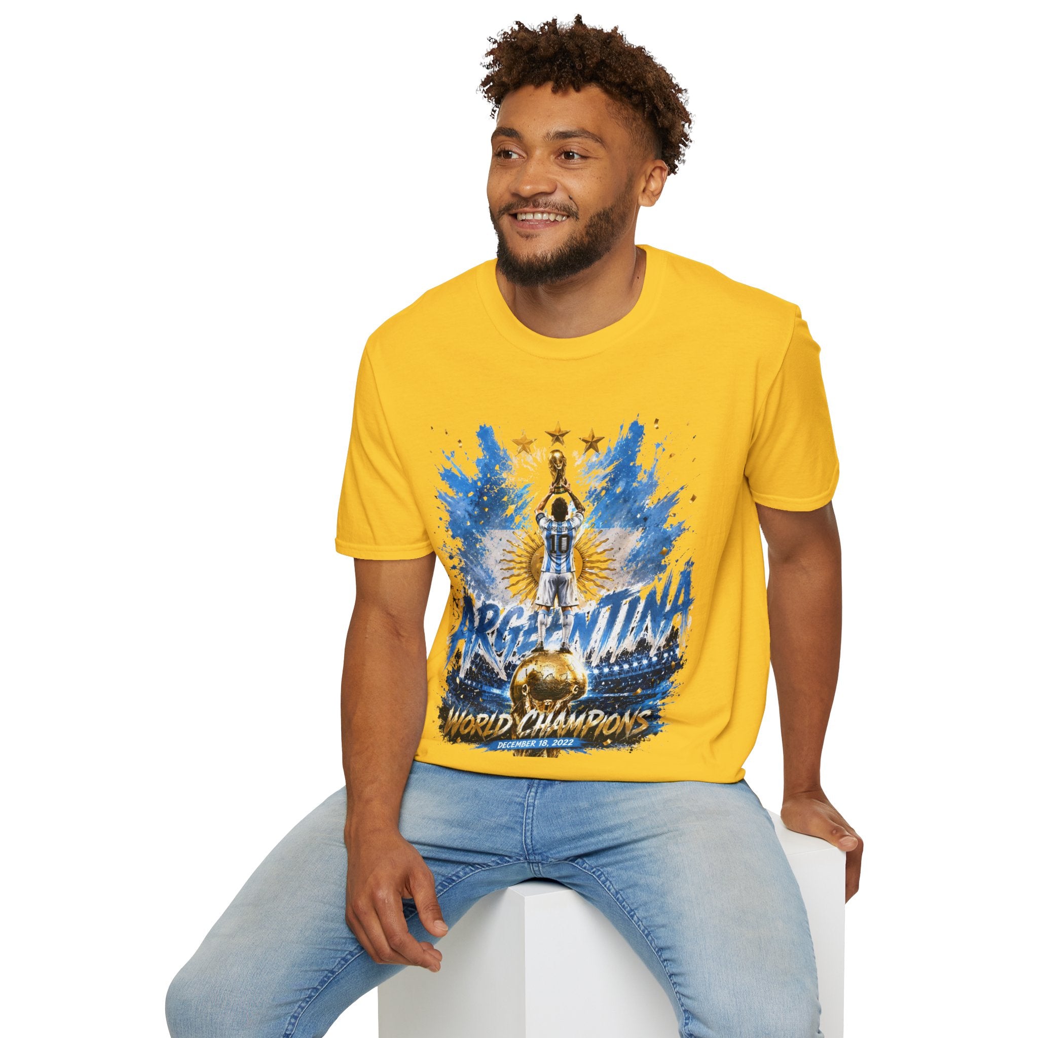 Argentina World Champions T‑Shirt — Soccer World Cup 3 Stars Tribute