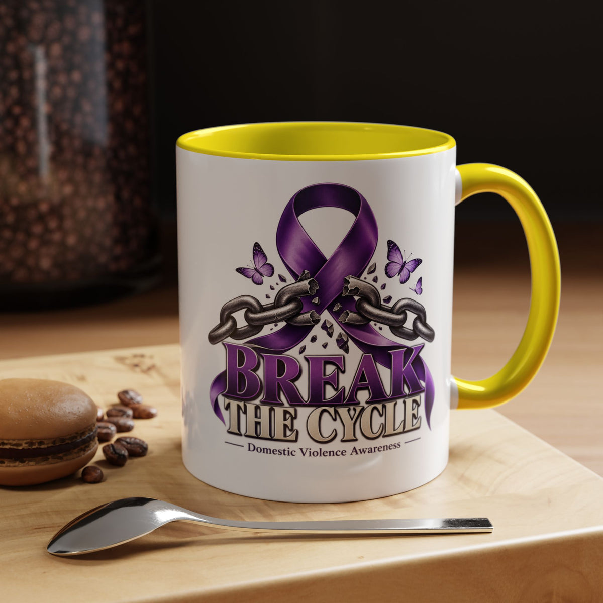 Break the Cycle Coffee Mug – Domestic Violence Awareness Purple Ribbon (11/15oz)