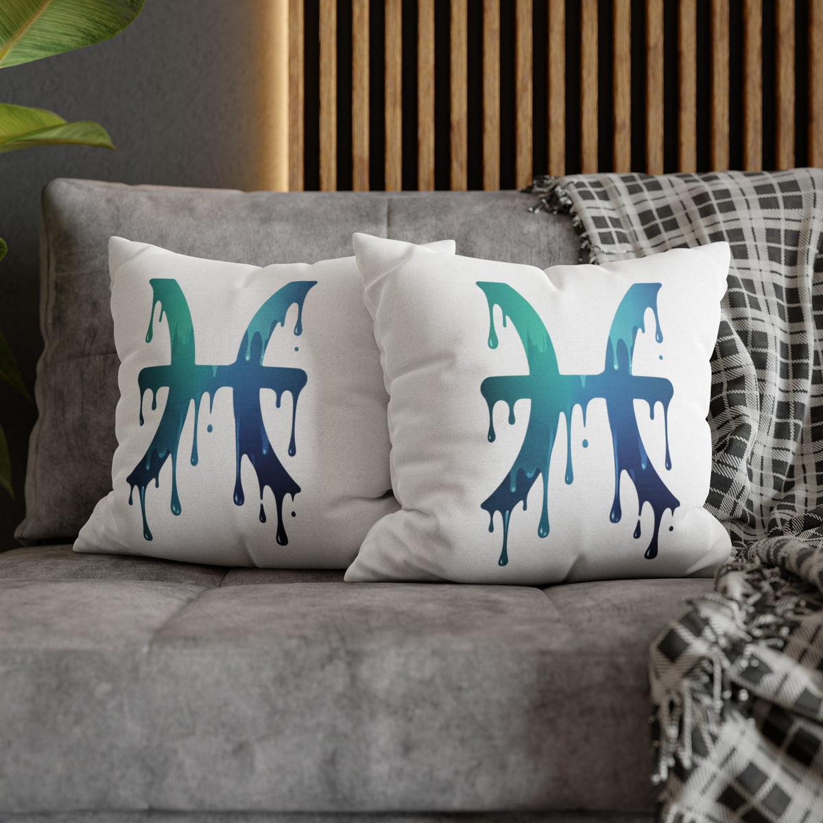 Pisces Drip Zodiac Pillowcase — Blue Gradient Astrological Accent