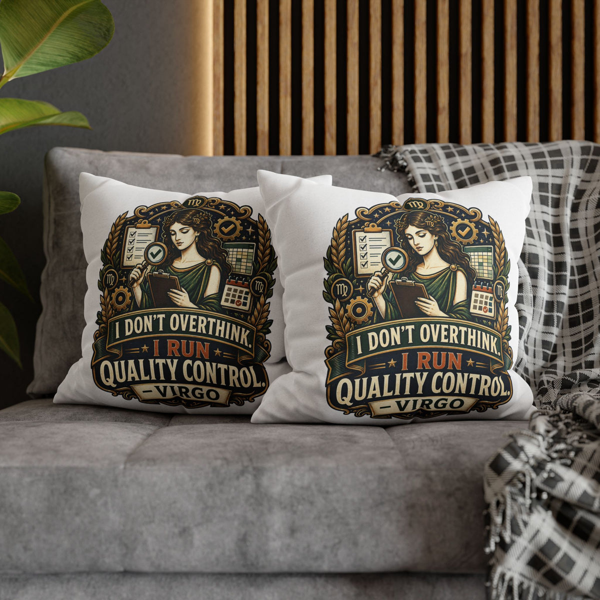 Virgo Quality Control Pillowcase — “I Don't Overthink, I Run Quality Control” Astrology Throw Pillowcase