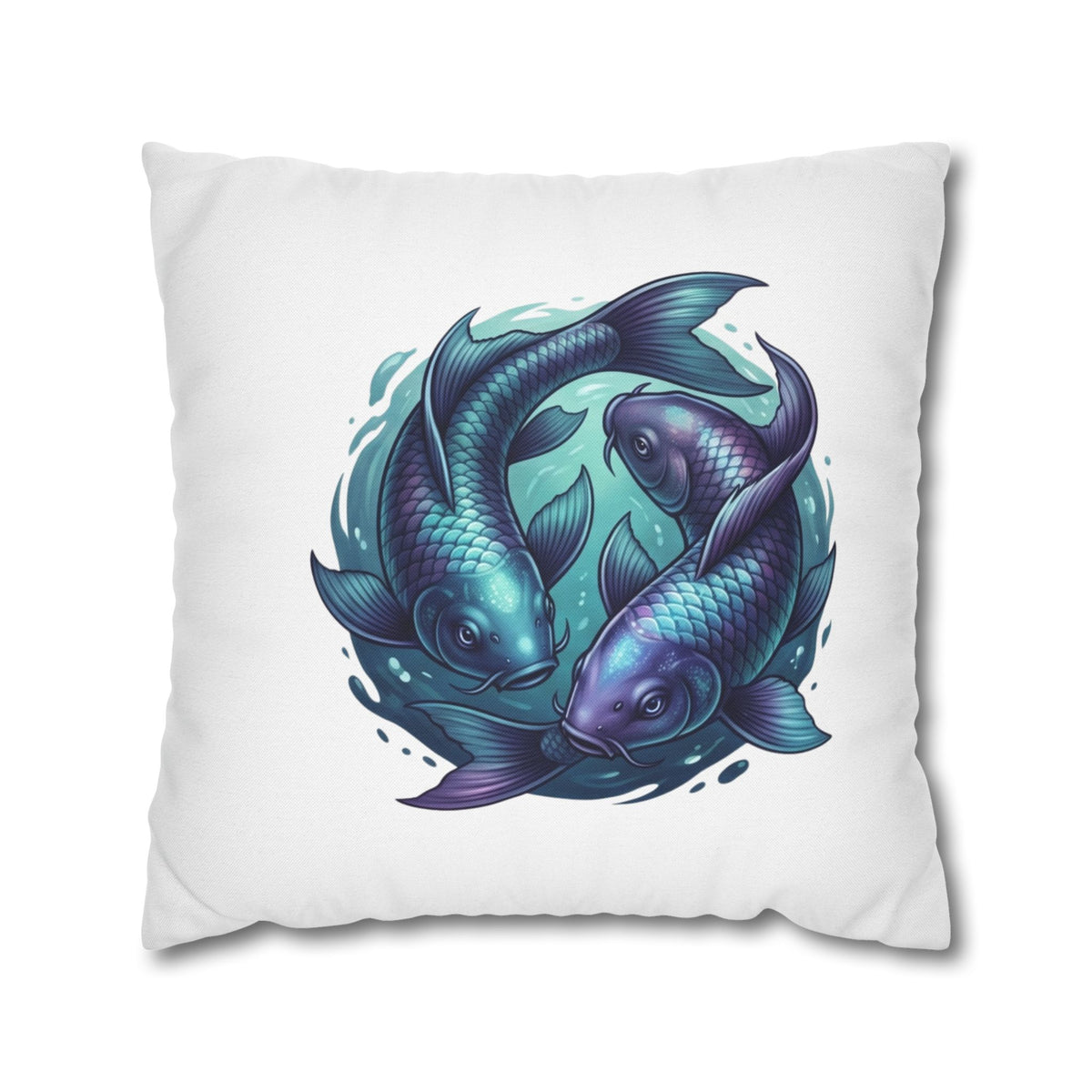 Pisces Koi Fish Decorative Pillowcase — Blue Yin Yang Aquatic Throw Pillow Cover