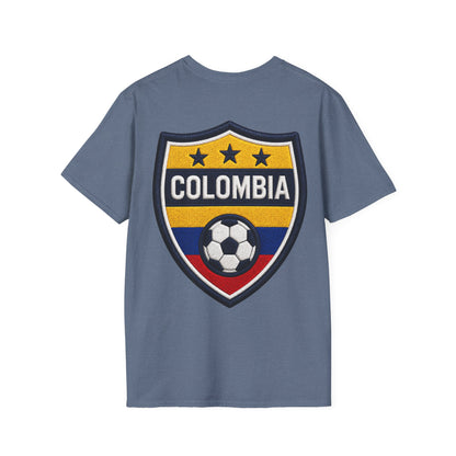 Columbia Soccer Player Graphic T-Shirt — "Golden Rhythm" Vibrant Beach Soccer Tee
