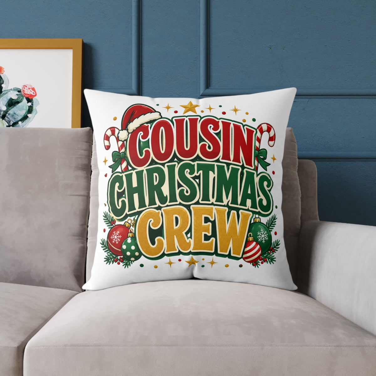 Cousin Christmas Crew Throw Pillow — Festive Holiday Decorative Cushion