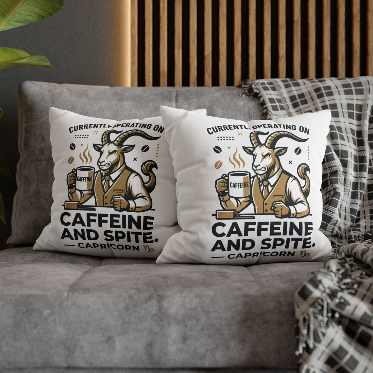 Capricorn Pillow pillowcase- "Currently Operating on Caffeine and Spite" Zodiac Throw Pillow