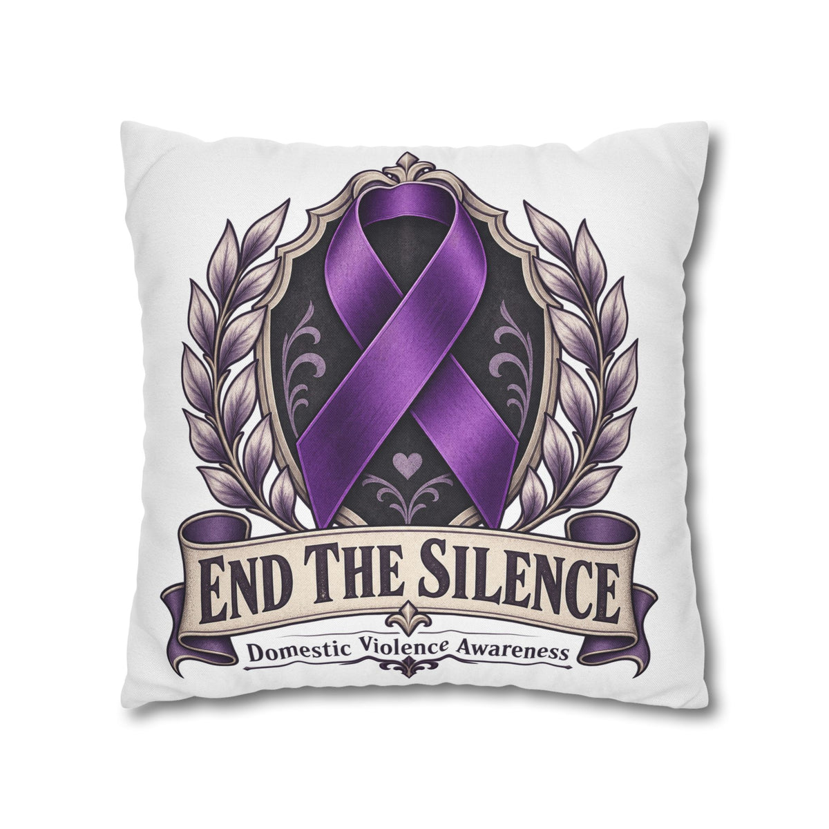 End The Silence Purple Ribbon Pillowcase — Domestic Violence Awareness Throw Pillow