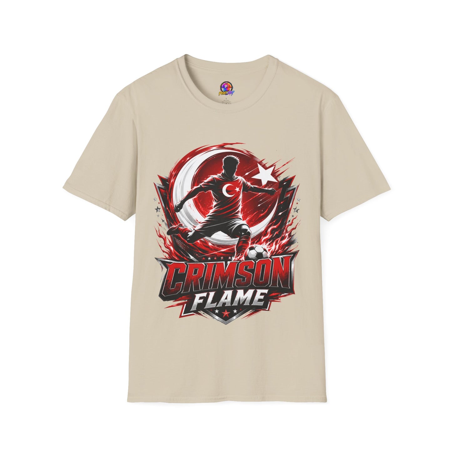 Turkey Crimson Flame Soccer T-Shirt — Turkish Crescent & Star Football Fan Tee