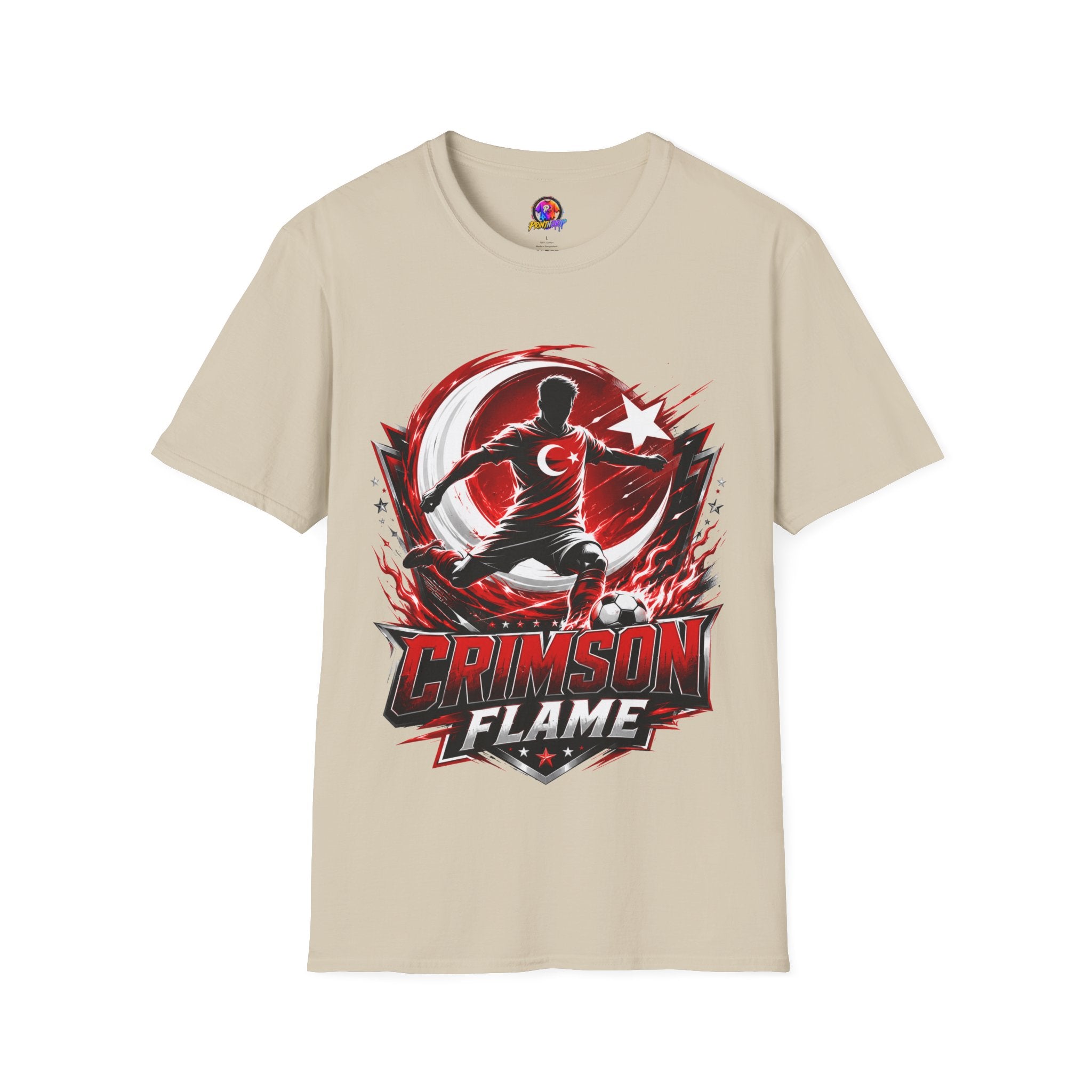 Turkey Crimson Flame Soccer T-Shirt — Turkish Crescent & Star Football Fan Tee