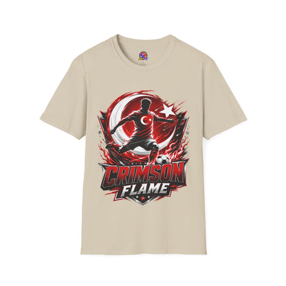 Turkey Crimson Flame Soccer T-Shirt — Turkish Crescent & Star Football Fan Tee