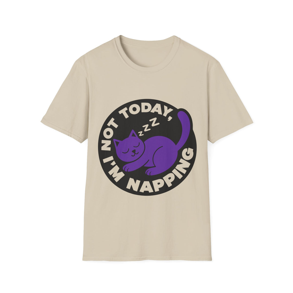 Not Today I'm Napping Purple Cat Tee - Funny Sleeping Kitten Badge Graphic T-Shirt - Trending Now - September 2026