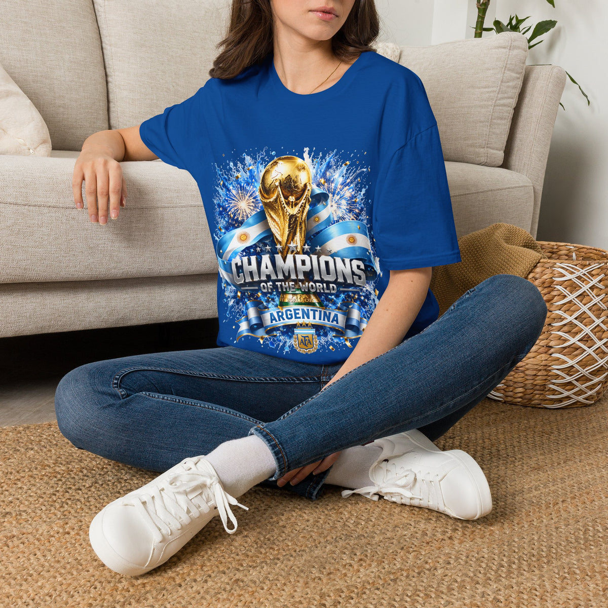 Argentina World Cup Champions T-Shirt — Gold Trophy Celebration Tee