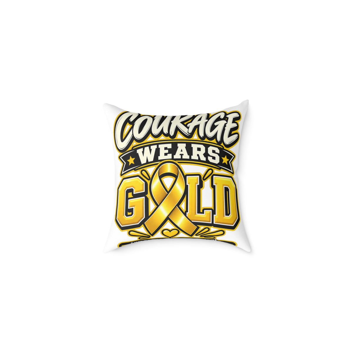 Courage Wears Gold Pillow — Childhood Cancer Awareness Throw Pillow
