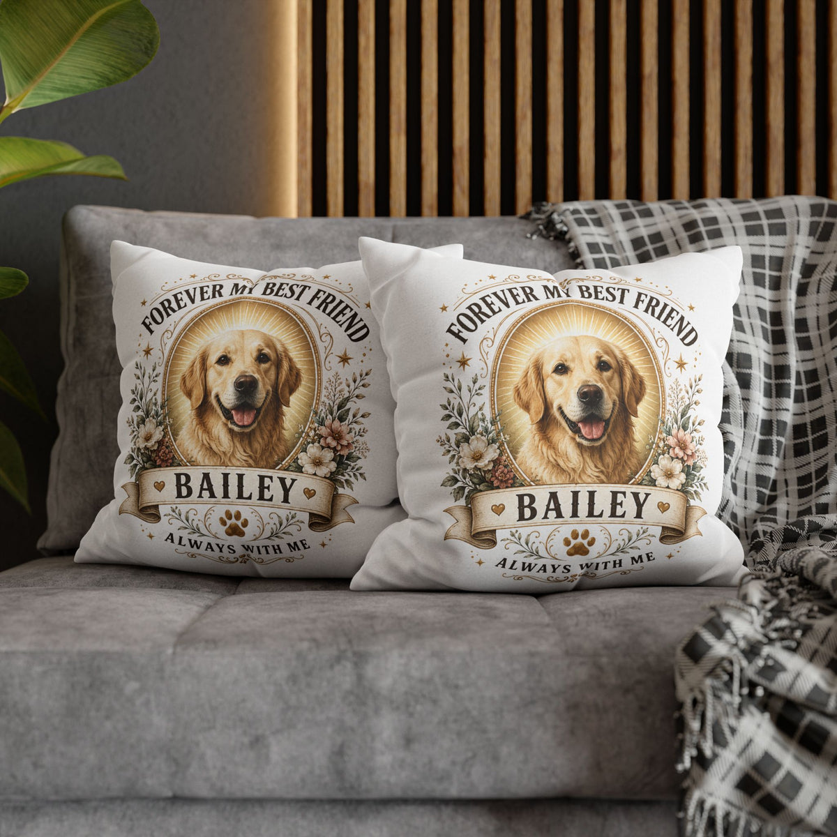 Forever My Best Friend Personalized Dog Photo Milo Bailey Dog Dad Mom Pillowcase — "Bailey" Memorial Throw Pillowcase