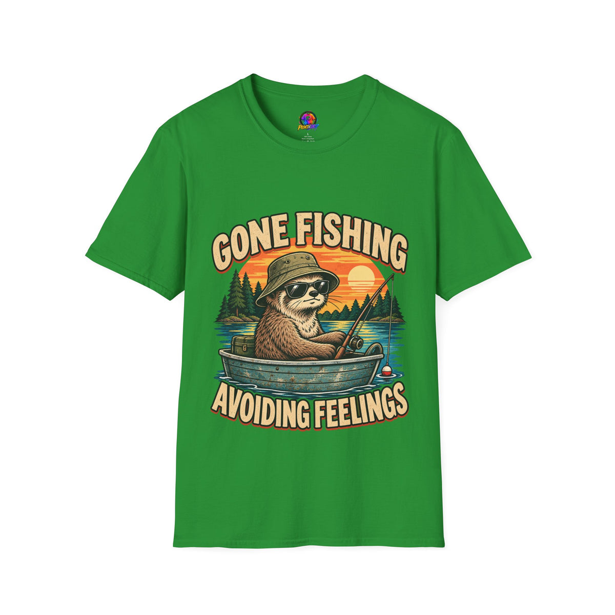 Funny And Witty T-Shirt — “Gone Fishing, Avoiding Feelings” Sloth Fishing Graphic Tee
