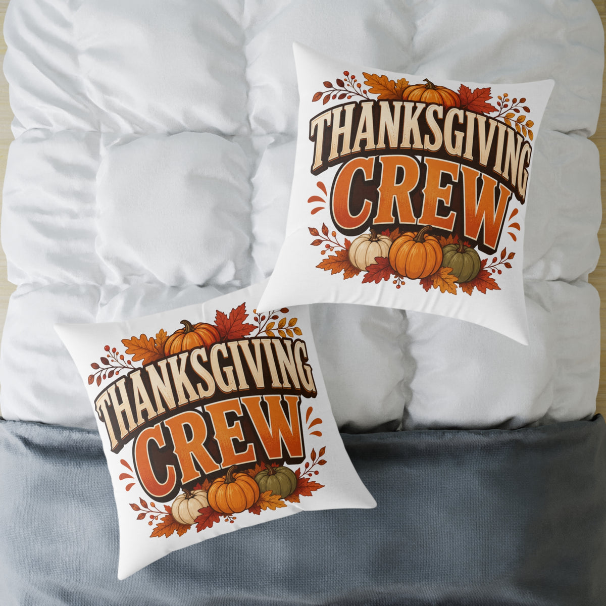 Thanksgiving Crew Throw Pillow — Fall Pumpkin Decorative Cushion
