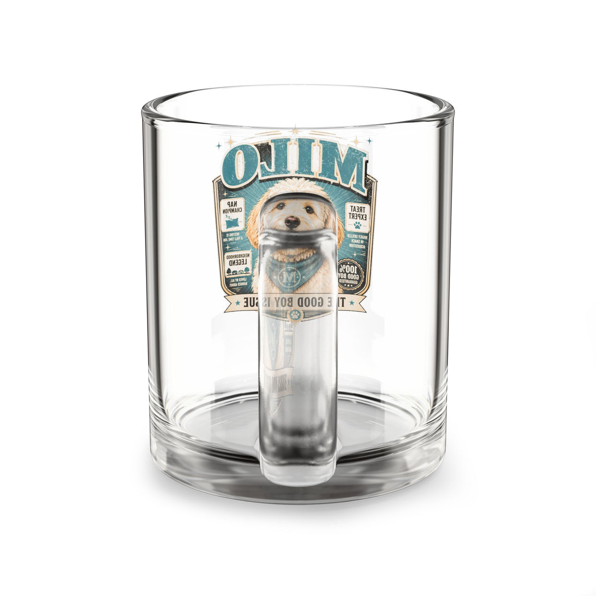 Personalized Dog Glass Mug — "Milo" Portrait Coffee Cup, The Good-Boy Issue Milo Bailey Dog Dad Mom  Glass Mug 10 oz