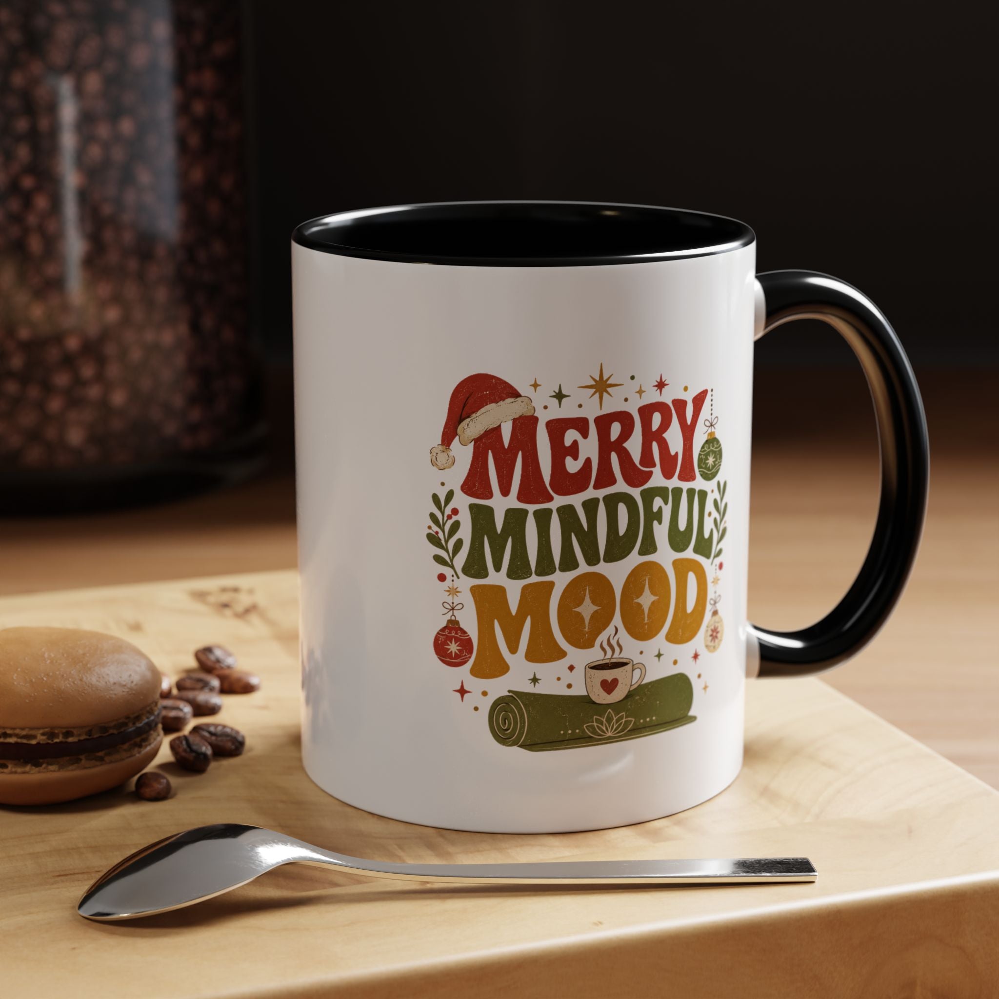 Modern Day Christmas Merry Mindful Mood Coffee Mug — Holiday Yoga & Relaxation Gift