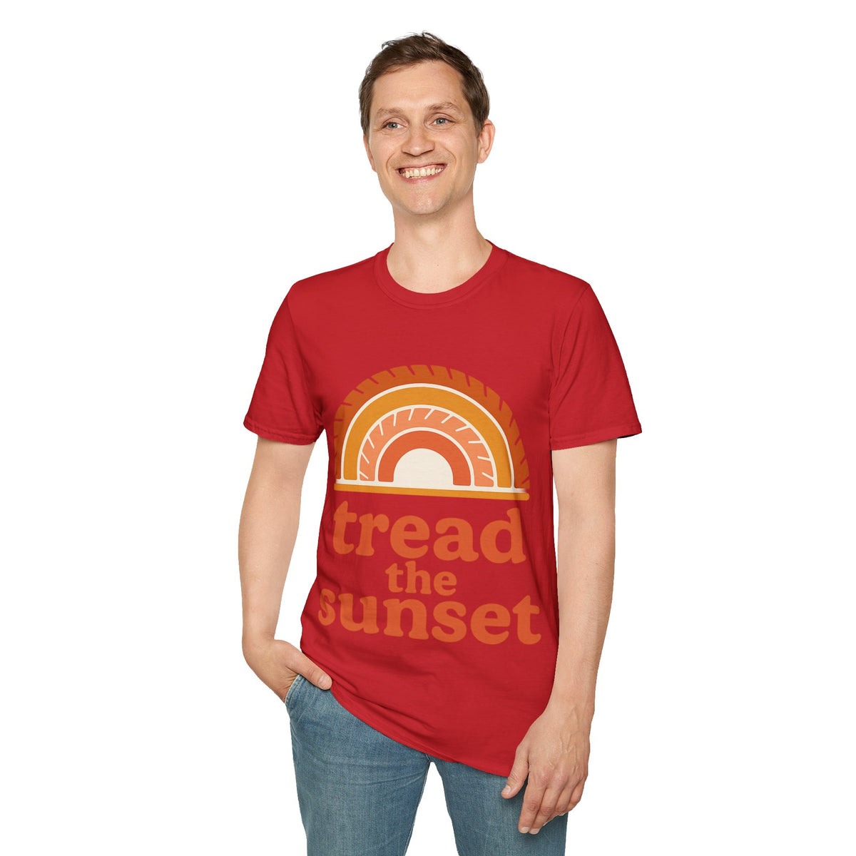 Tread The Sunset Boho Rainbow T-Shirt, Retro Wanderlust Hiking Outdoor Graphic Tee - Trending Now - September 2026