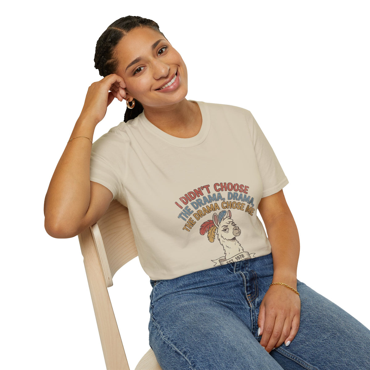 Funny And Witty Llama Drama Graphic T-Shirt — "I Didn’t Choose the Drama" Retro Design