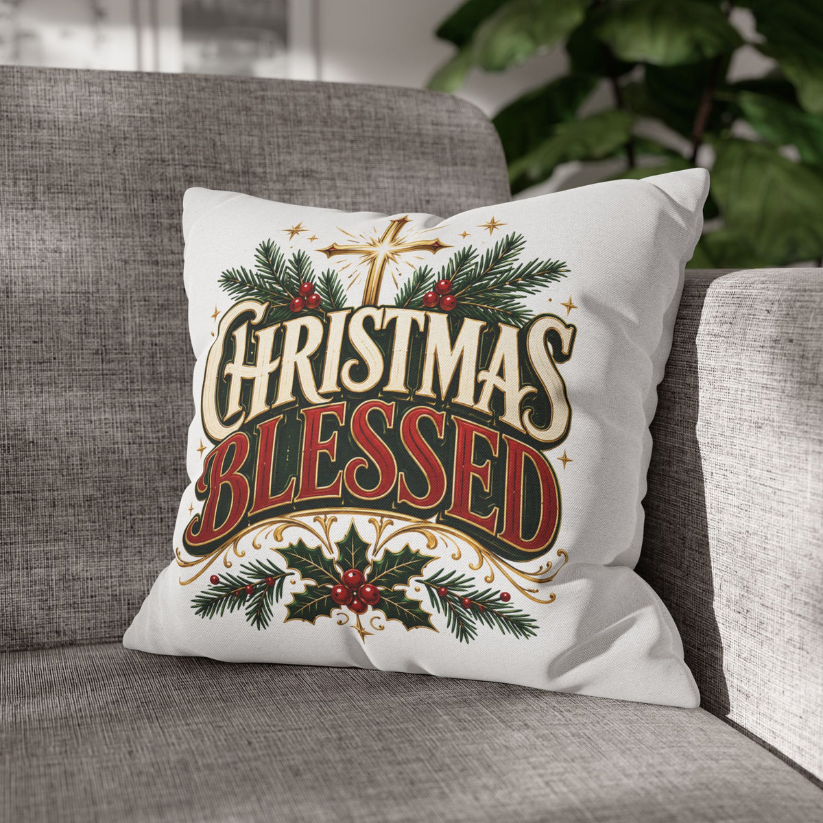 Christmas Spun Square Pillowcase Christmas Blessed Pillowcase