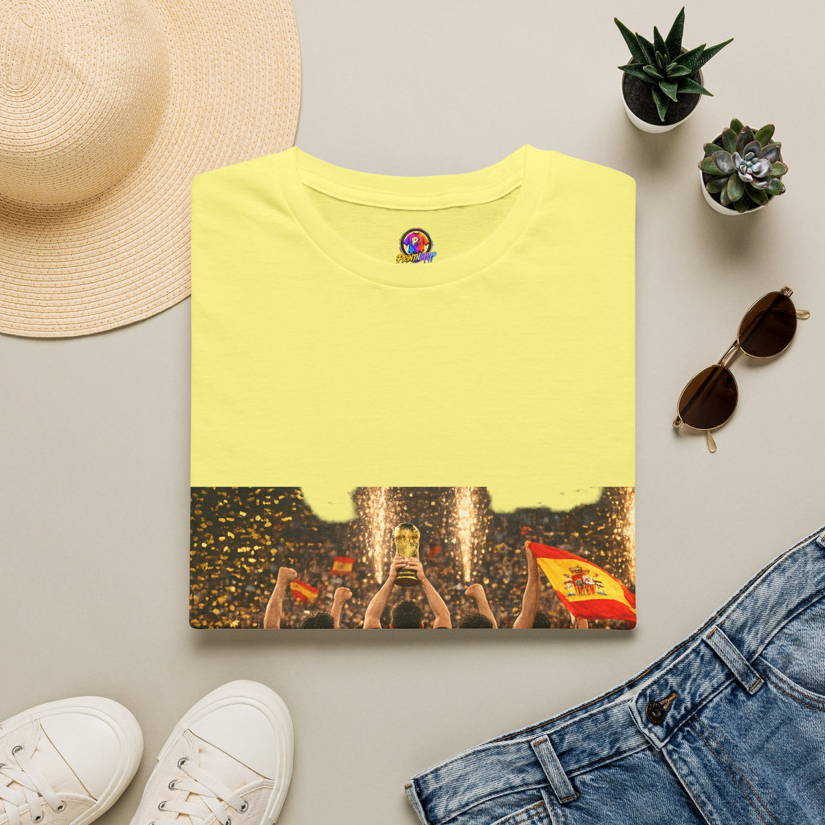 Spain World Cup Champions T‑Shirt — Soccer Trophy Celebration Tee