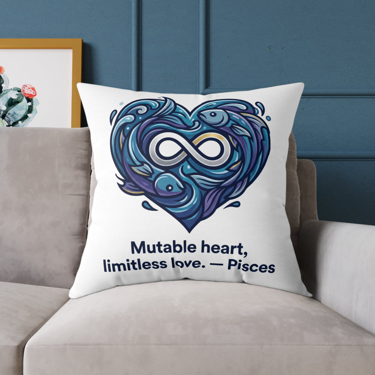 Pisces Zodiac Mutable Heart Limitless Love Square Poly Canvas Pillow