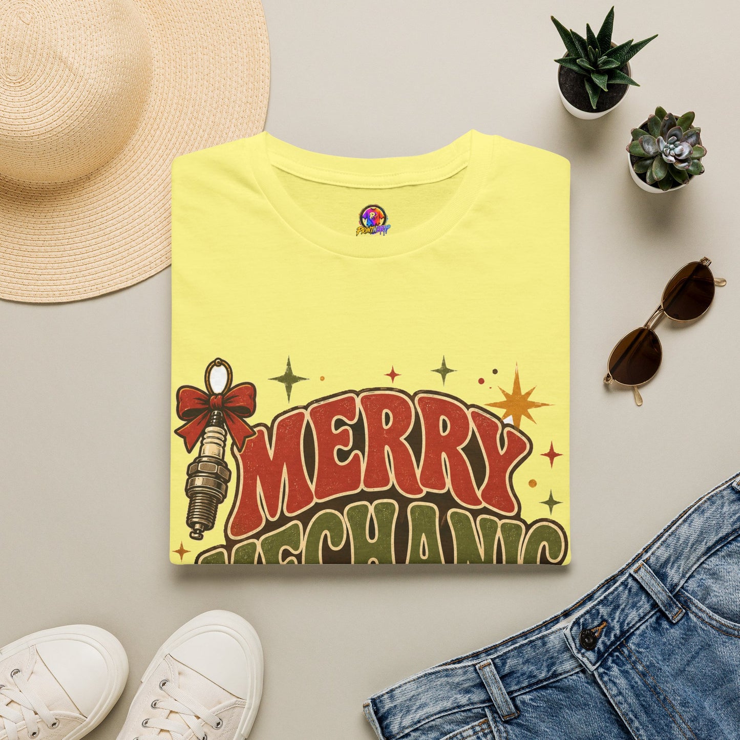 Merry Mechanic Mood T‑Shirt — Retro Holiday Auto Technician Gift