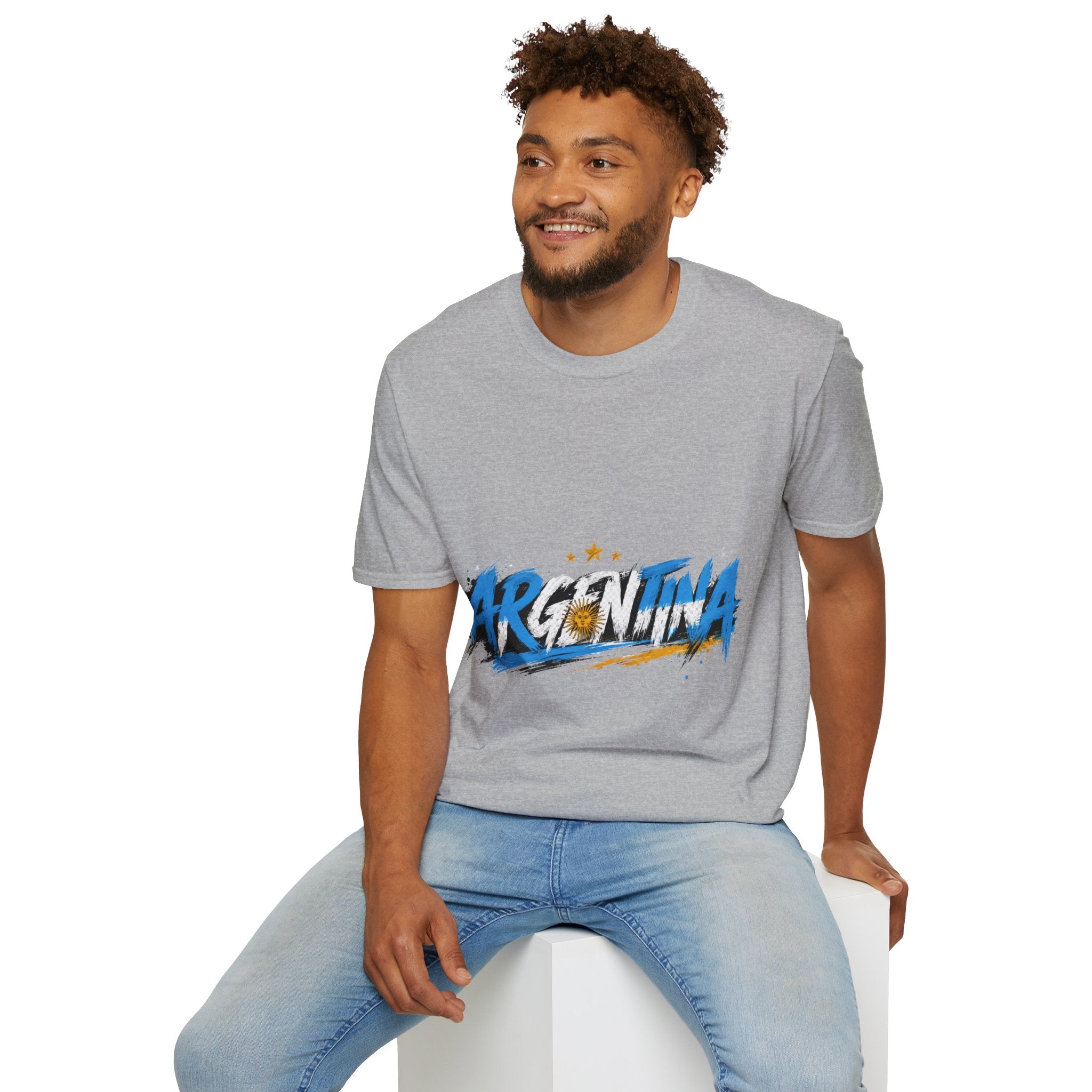 Argentina Graffiti T-Shirt — Soccer Fan Tee with Three Stars & Sun Emblem
