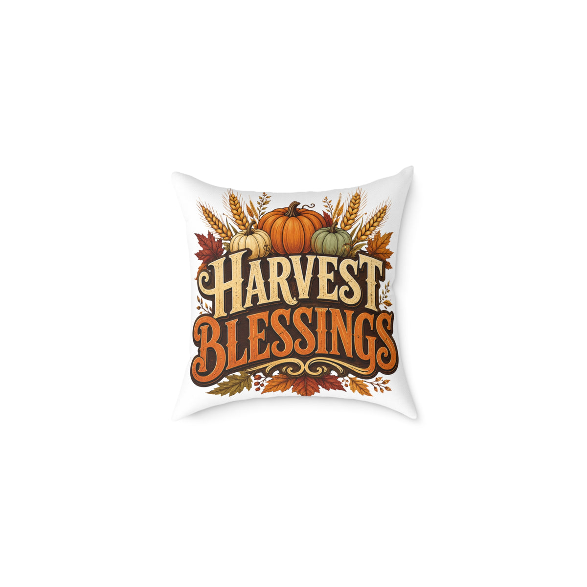 Thanksgiving Harvest Blessings Fall Pillow — Autumn Pumpkin Decorative Throw Pillow