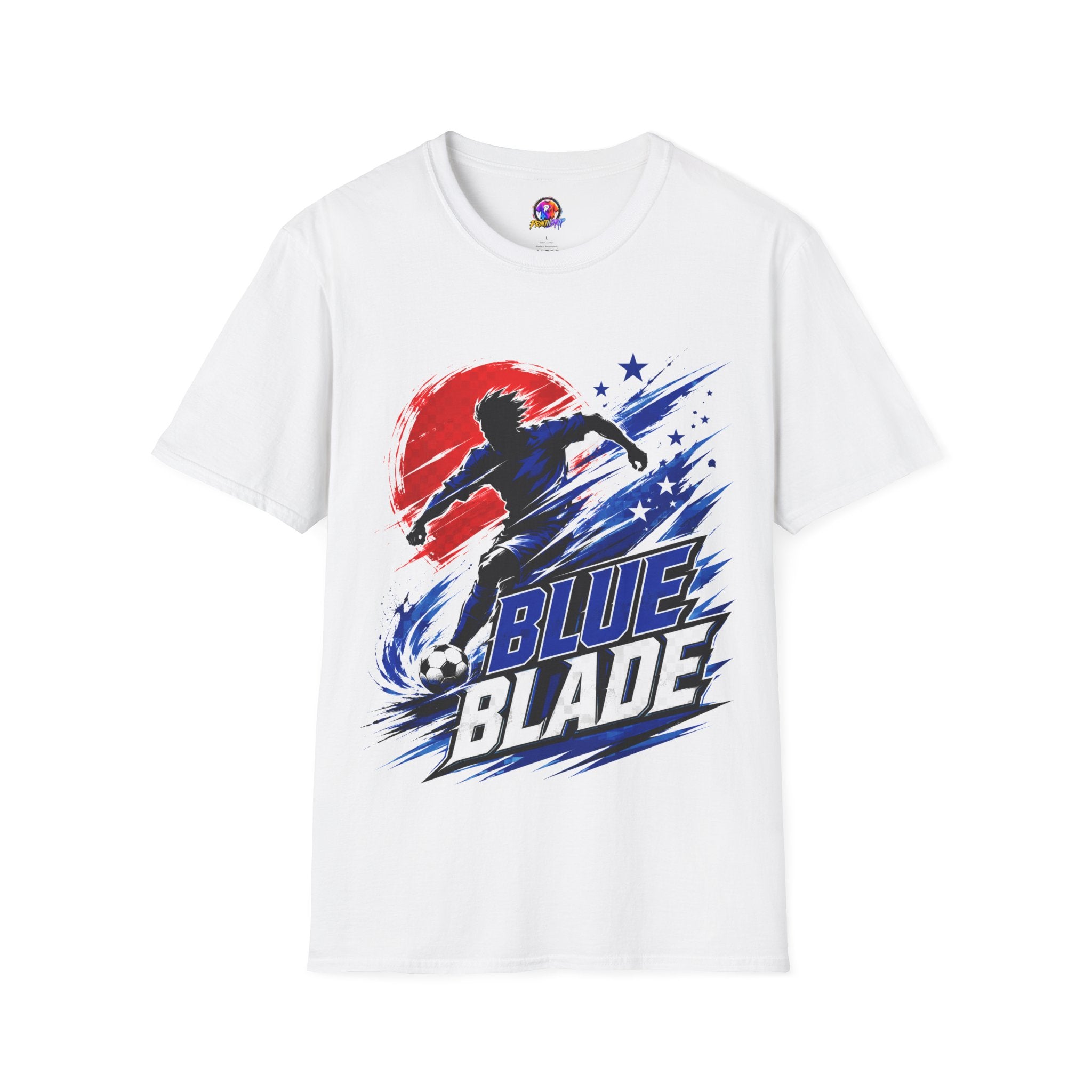 Japan T-Shirt — Blue Blade Soccer Graphic Tee (Red & Blue Starburst)