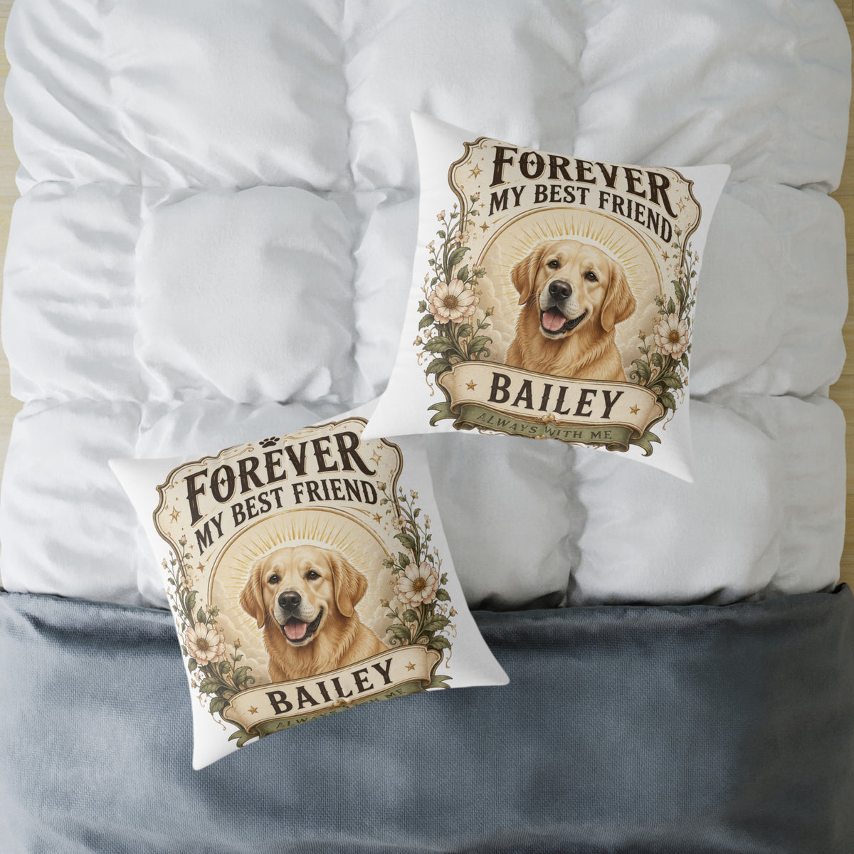 Milo Bailey Dog Dad Mom Square Pillow — "Forever My Best Friend" Personalized Dog Throw Pillow (Name: Bailey)