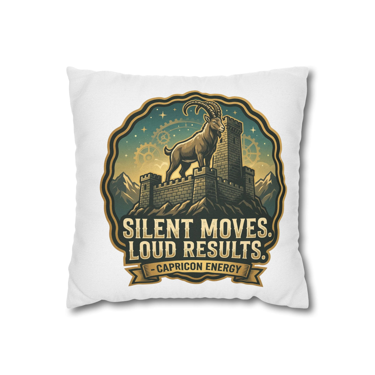 Capricorn Pillowcase – "Silent Moves, Loud Results" Zodiac Decor