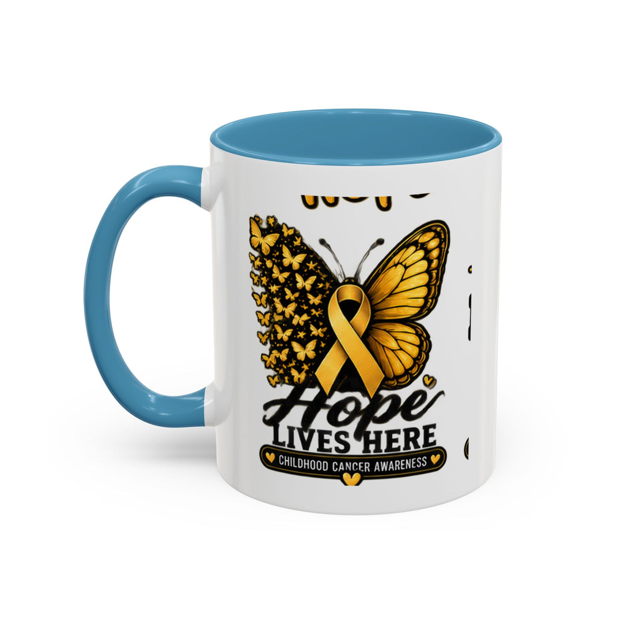 Children’s Cancer Awareness Accent Coffee Mug — "Hope Lives Here" (11/15oz)