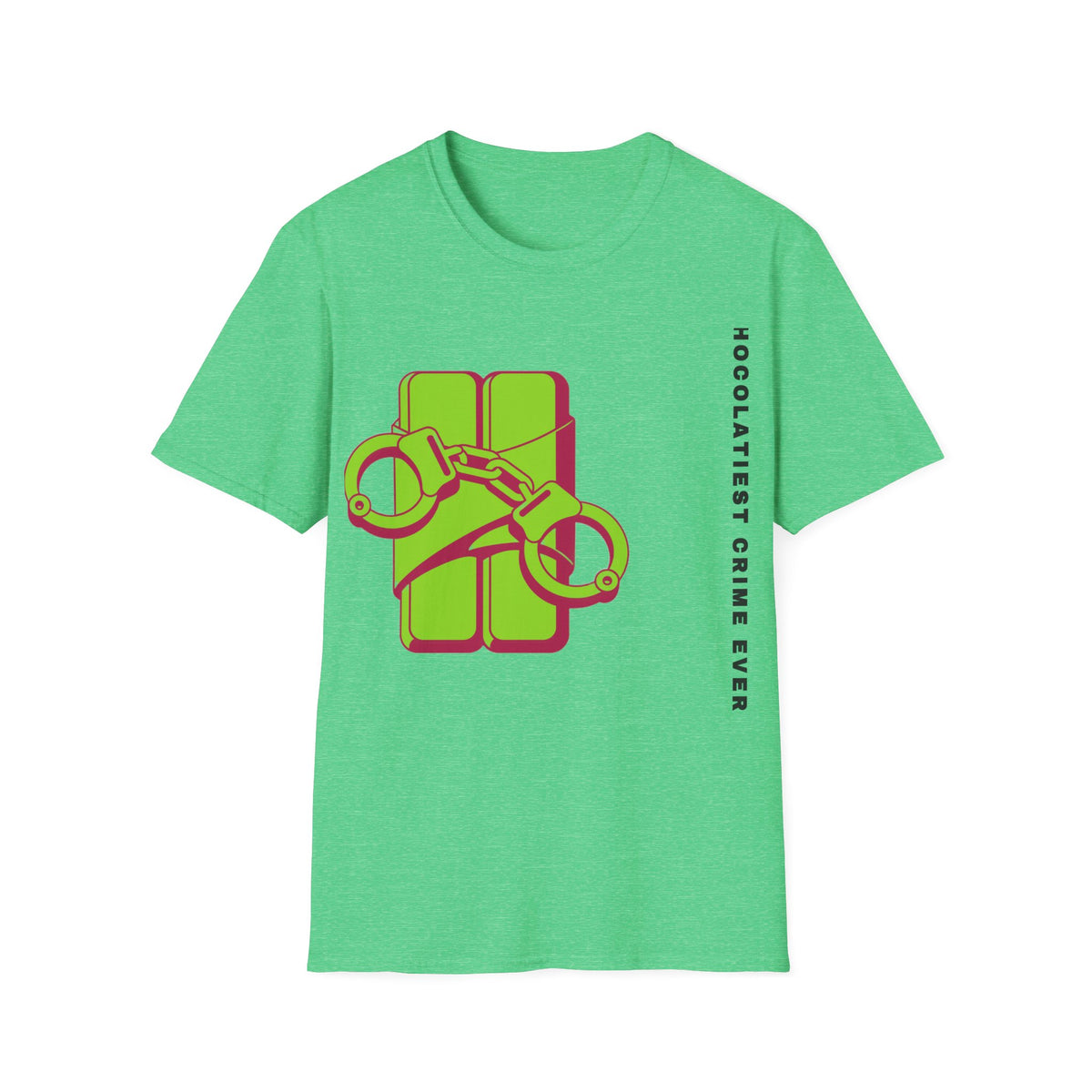Chocolateie Graphic T‑Shirt — Green Candy Bar with Handcuffs Design - Trending Now - September 2026