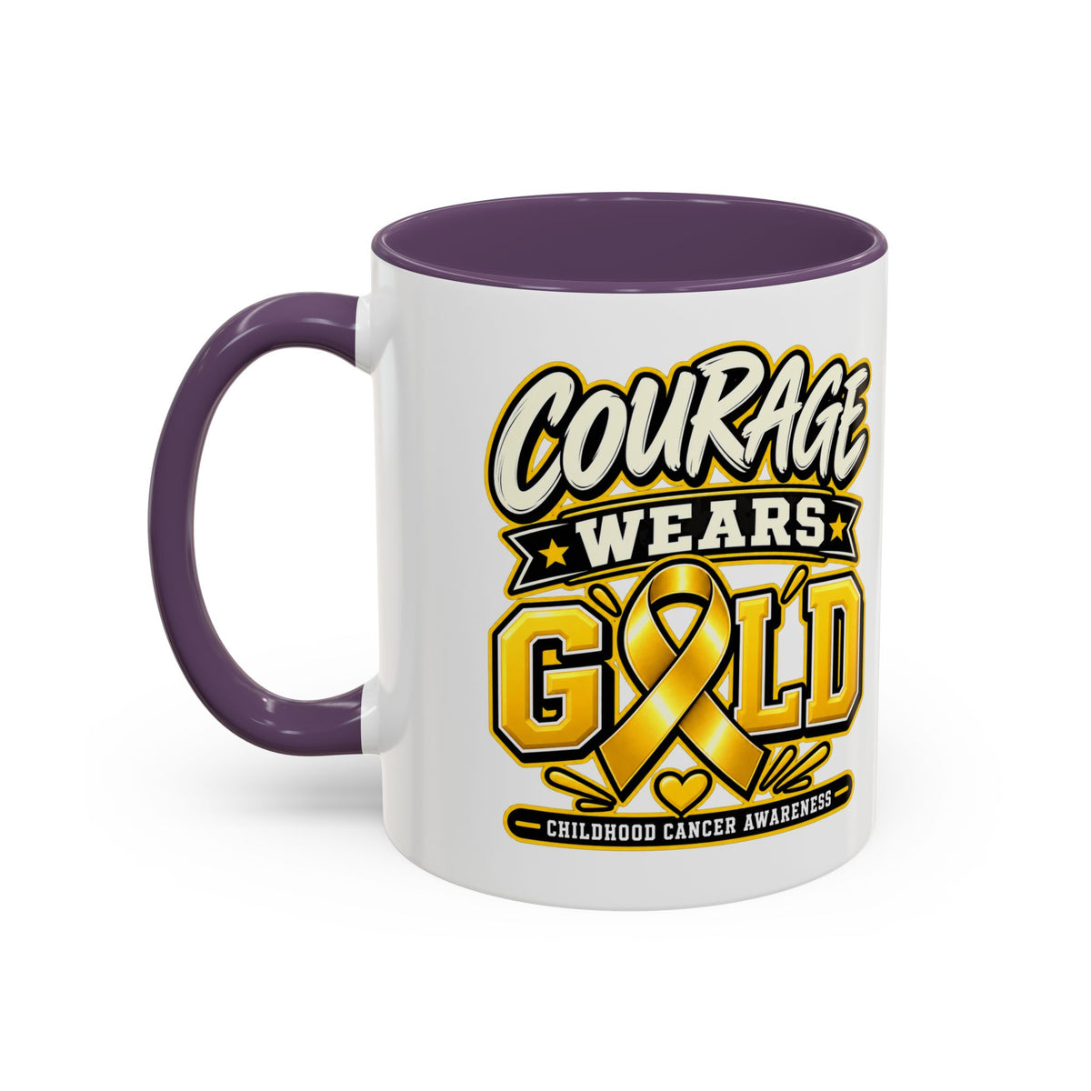 Courage Wears Gold Coffee Mug — Childhood Cancer Awareness Tea Cup