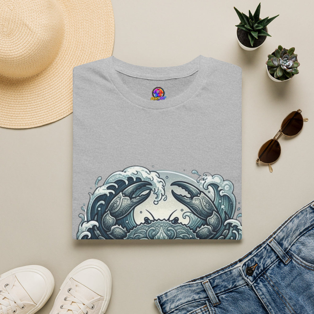 Crab and Waves Graphic T-Shirt — Coastal Oceanic Nautical Tee