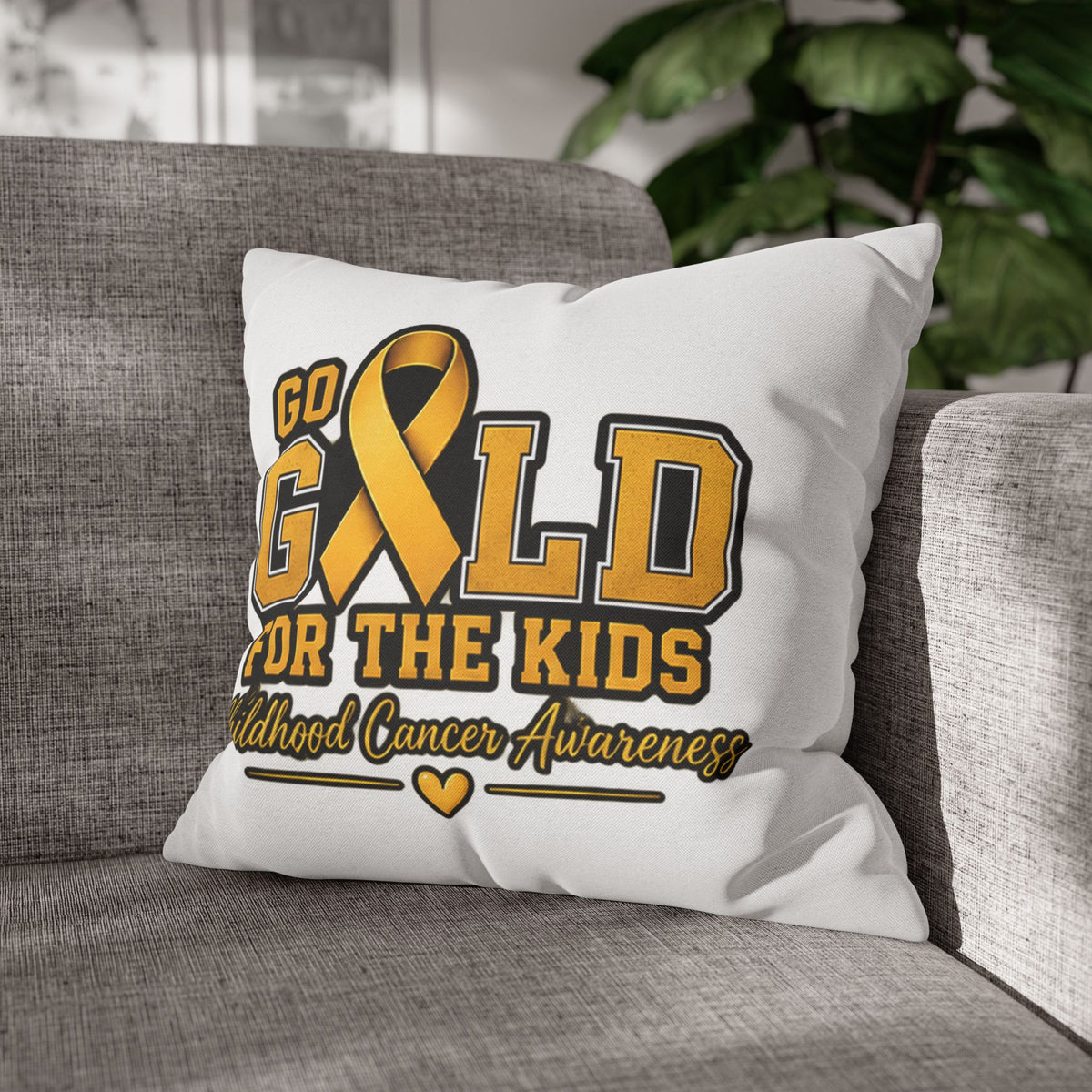 Childhood Cancer Awareness Pillow - "Go Gold For The Kids" Square Throw Pillowcase