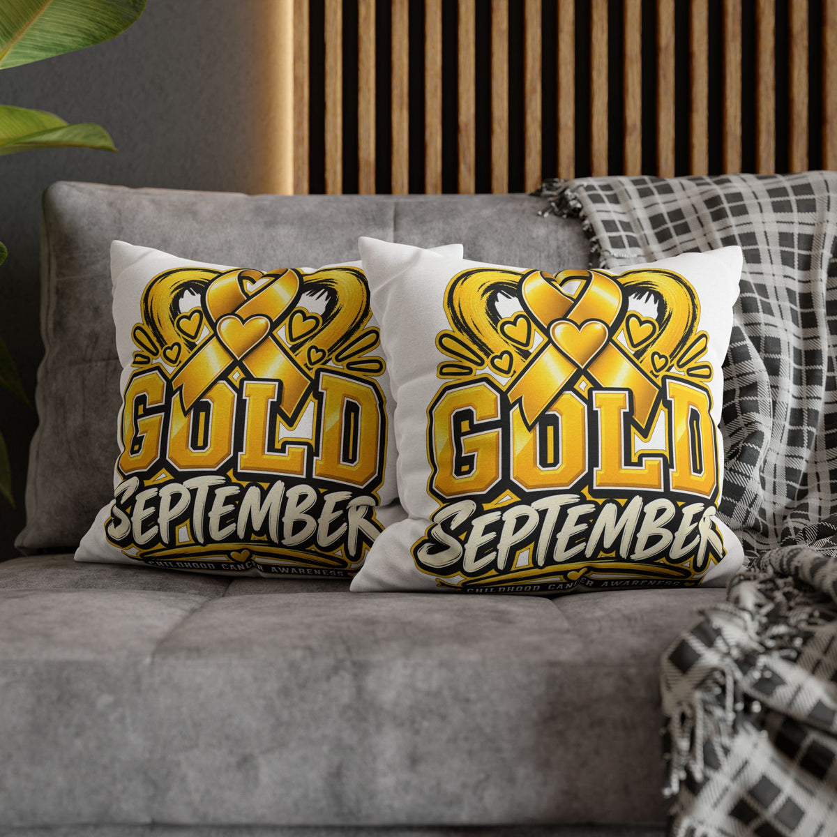 Gold September Pillowcase — Childhood Cancer Awareness Cushion Cover