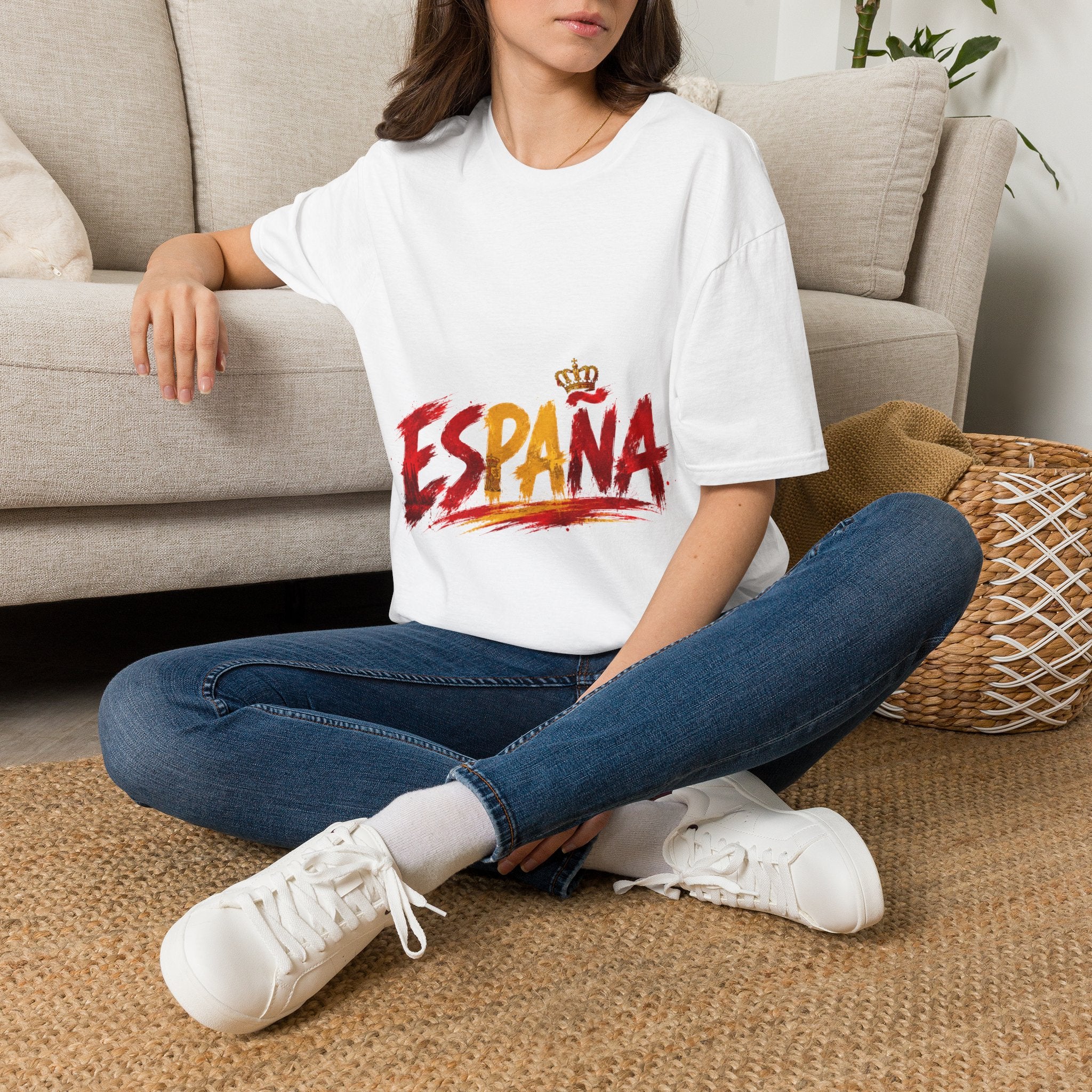 Spain  Graphic T-Shirt — Spanish Flag Brushstroke Design with Crown